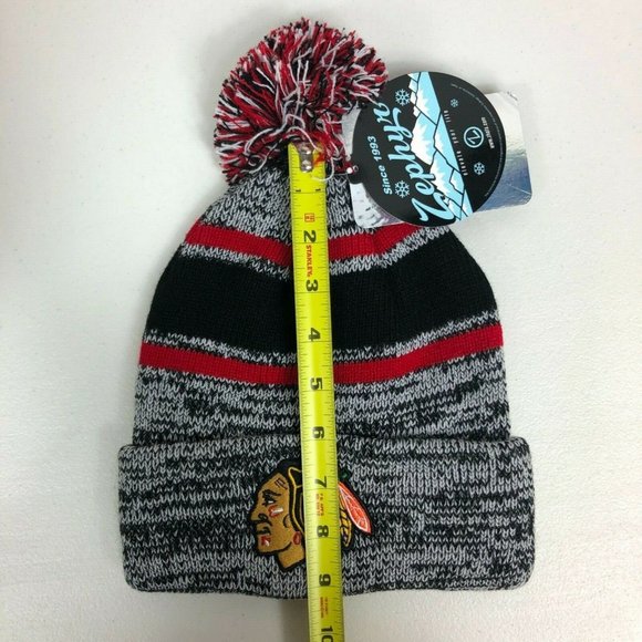 Chicago Blackhawks Zephyr NHL Logo Embroidered Beanie Knit Hat Hockey Gray Black - Picture 10 of 10